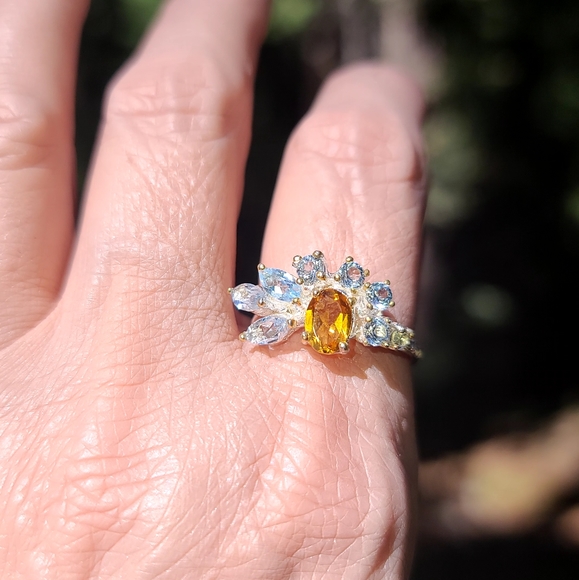 Gorgeous 3.5k Citrine Aquamarine & Topaz Sterling Engagement ring sz8.5 - Picture 11 of 11